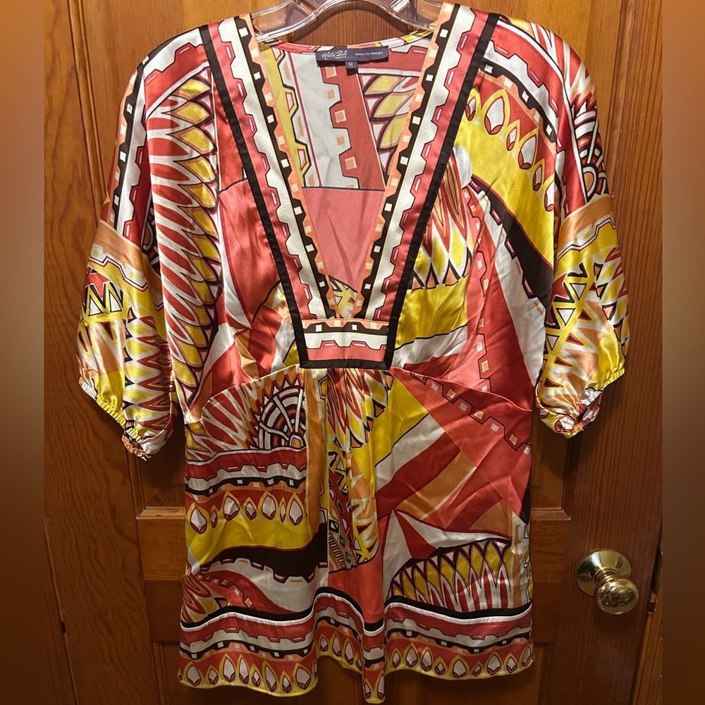 Hale Bob Geometric silk Blouse M